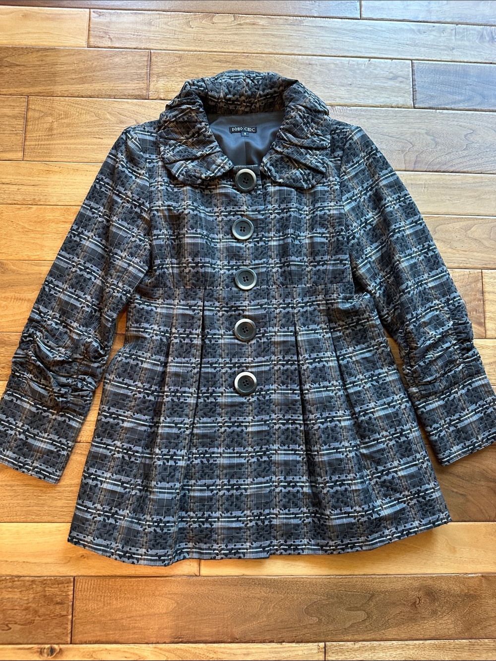 Vtg Y2K Boho Chic plaid jacket. Sz 8. Made in NYC